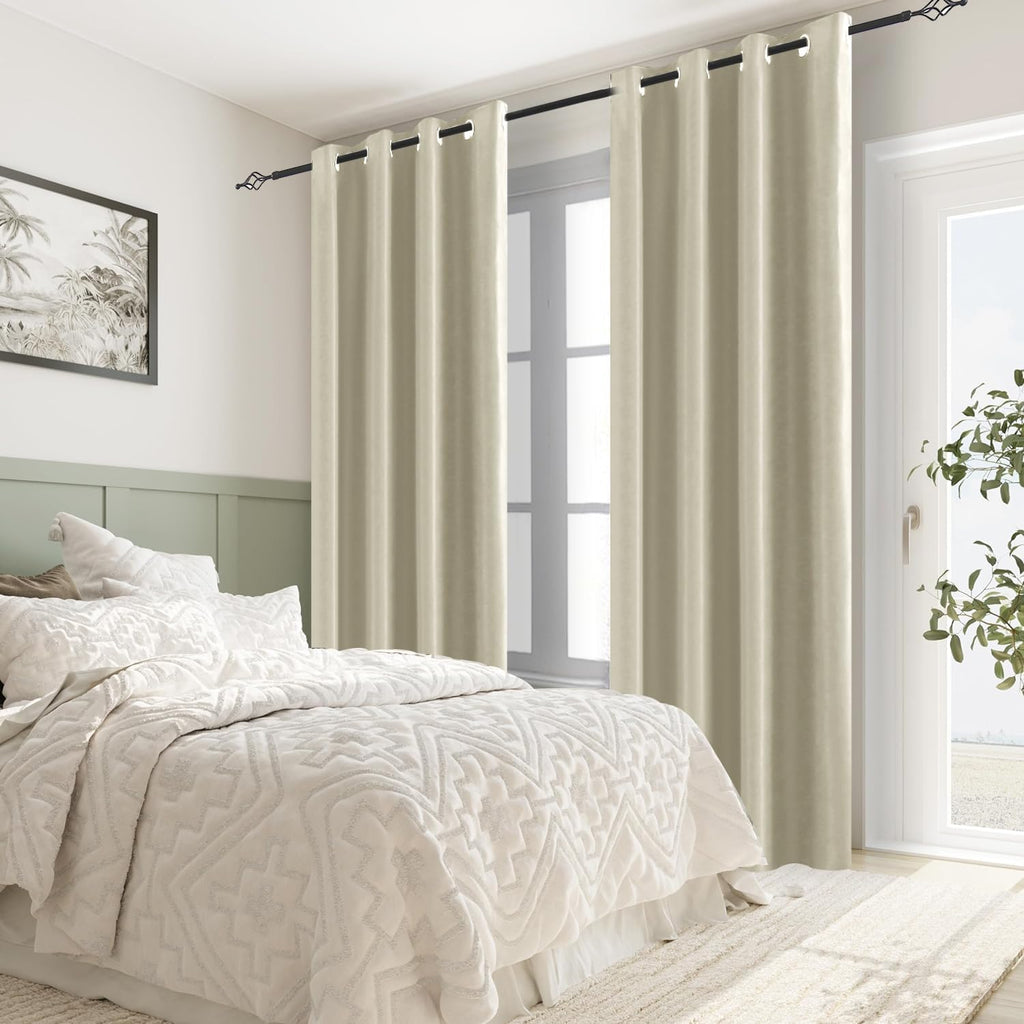 Beige 100% Blackout 2 Panels Window Curtains