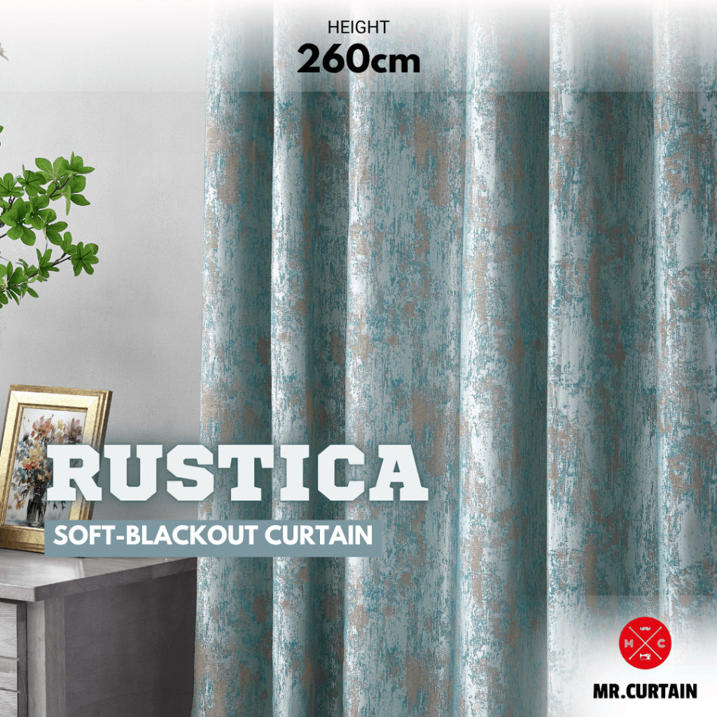 Rustica Turq Blackout Curtain With Free Hooks Rings
