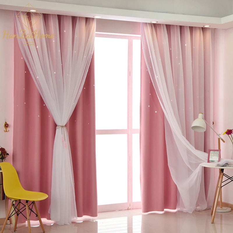 2-Layer Hollow Star Double Layer Blackout Curtain