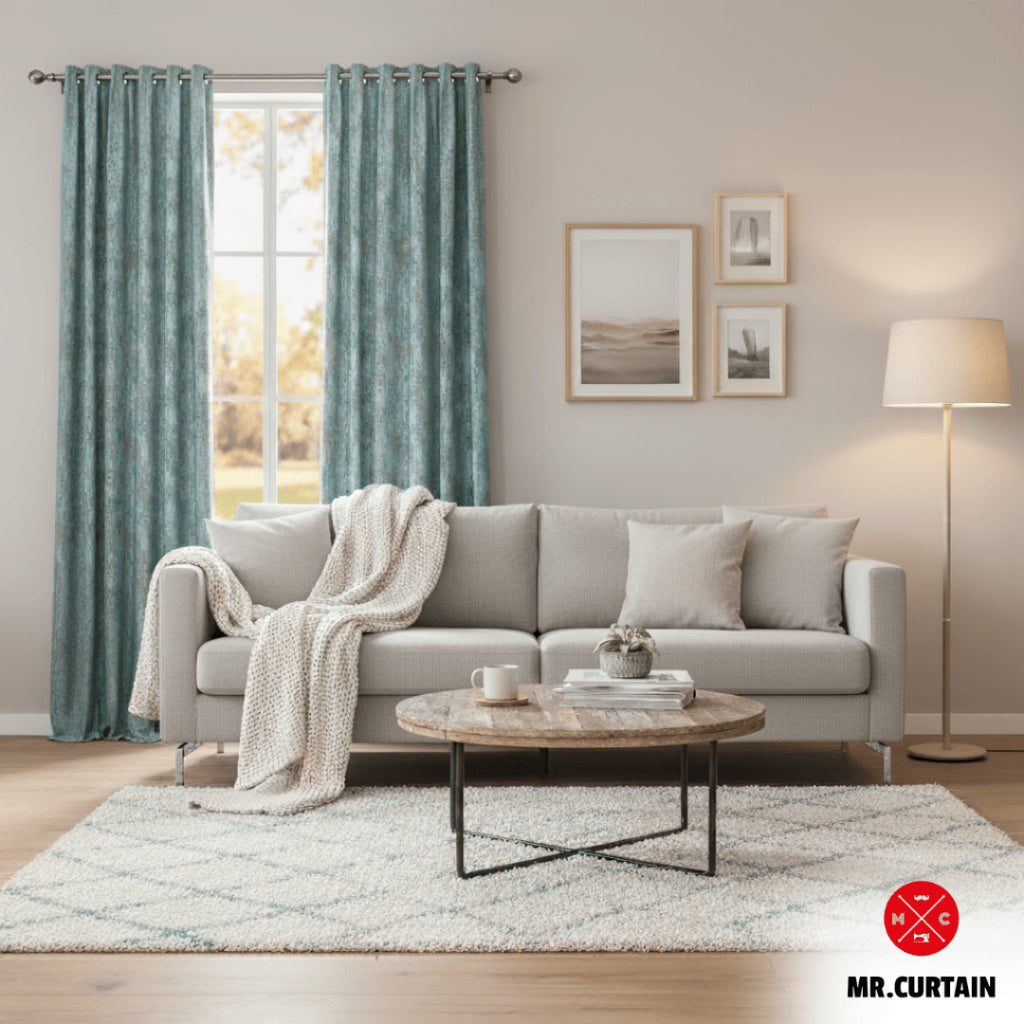Rustica Turq Blackout Curtain With Free Hooks Rings