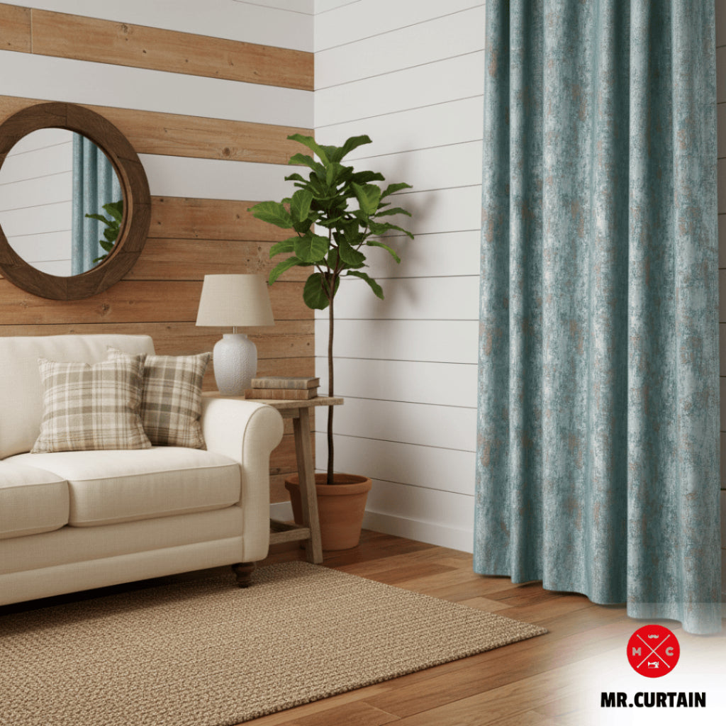 Rustica Turq Blackout Curtain With Free Hooks Rings