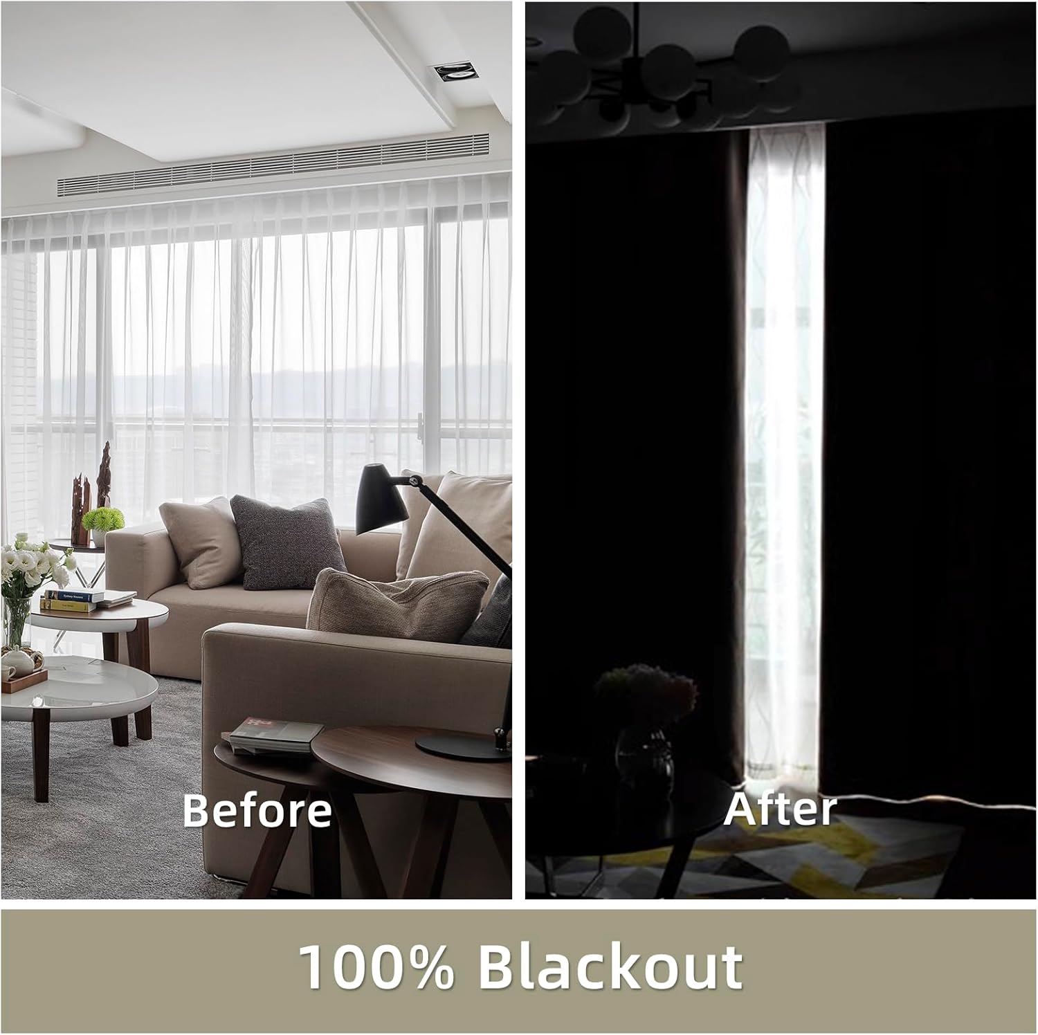 Beige 100% Blackout 2 Panels Window Curtains
