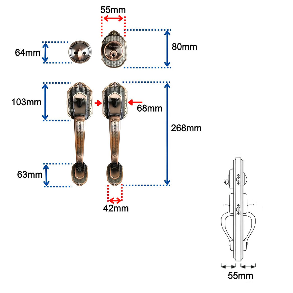 Remax Antique Copper Entrance Door Lock Set Model 78-BH103AC