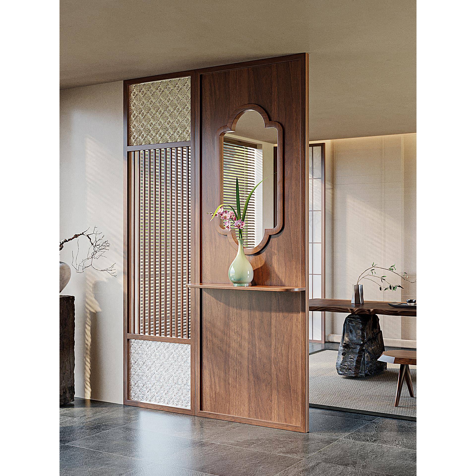 Wood Glass Storage Decorative Divider