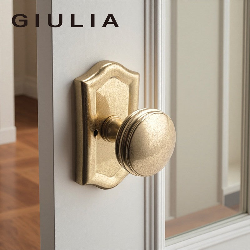 French Antique Solid Brass Mute Door Lock Set