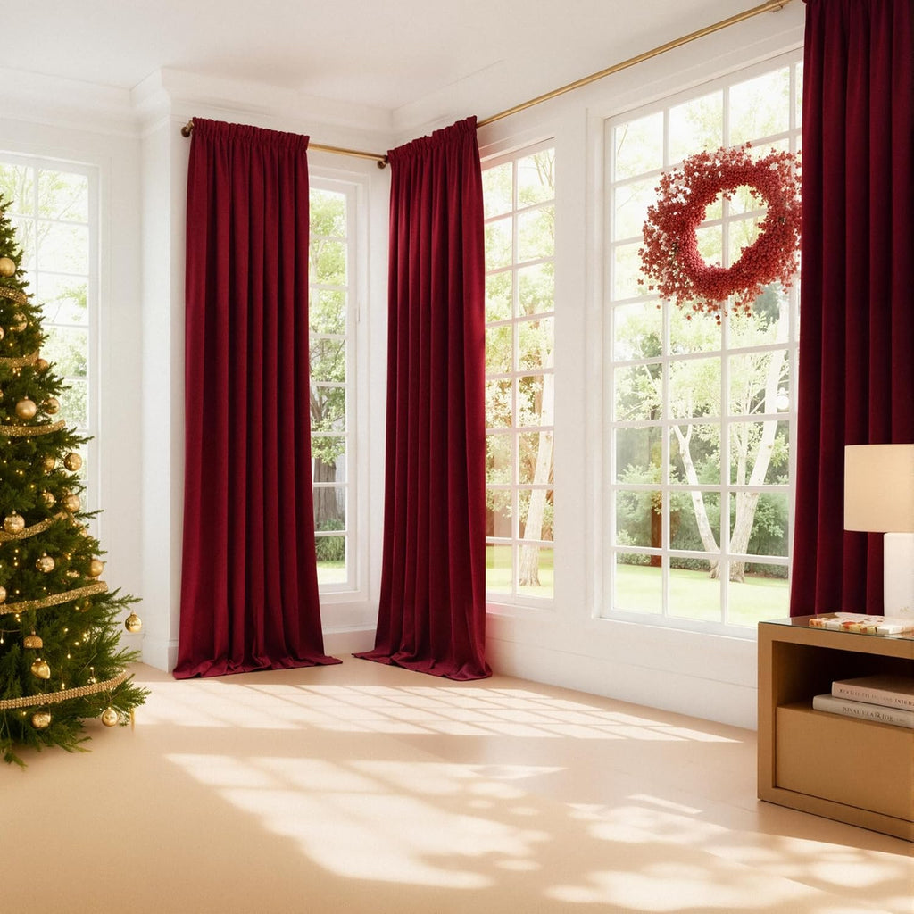 Christmas Red Velvet Heat Block Blackout Curtain