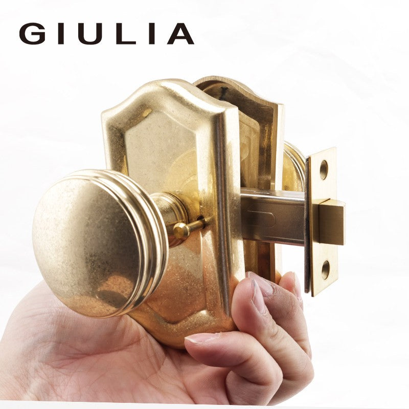 French Antique Solid Brass Mute Door Lock Set