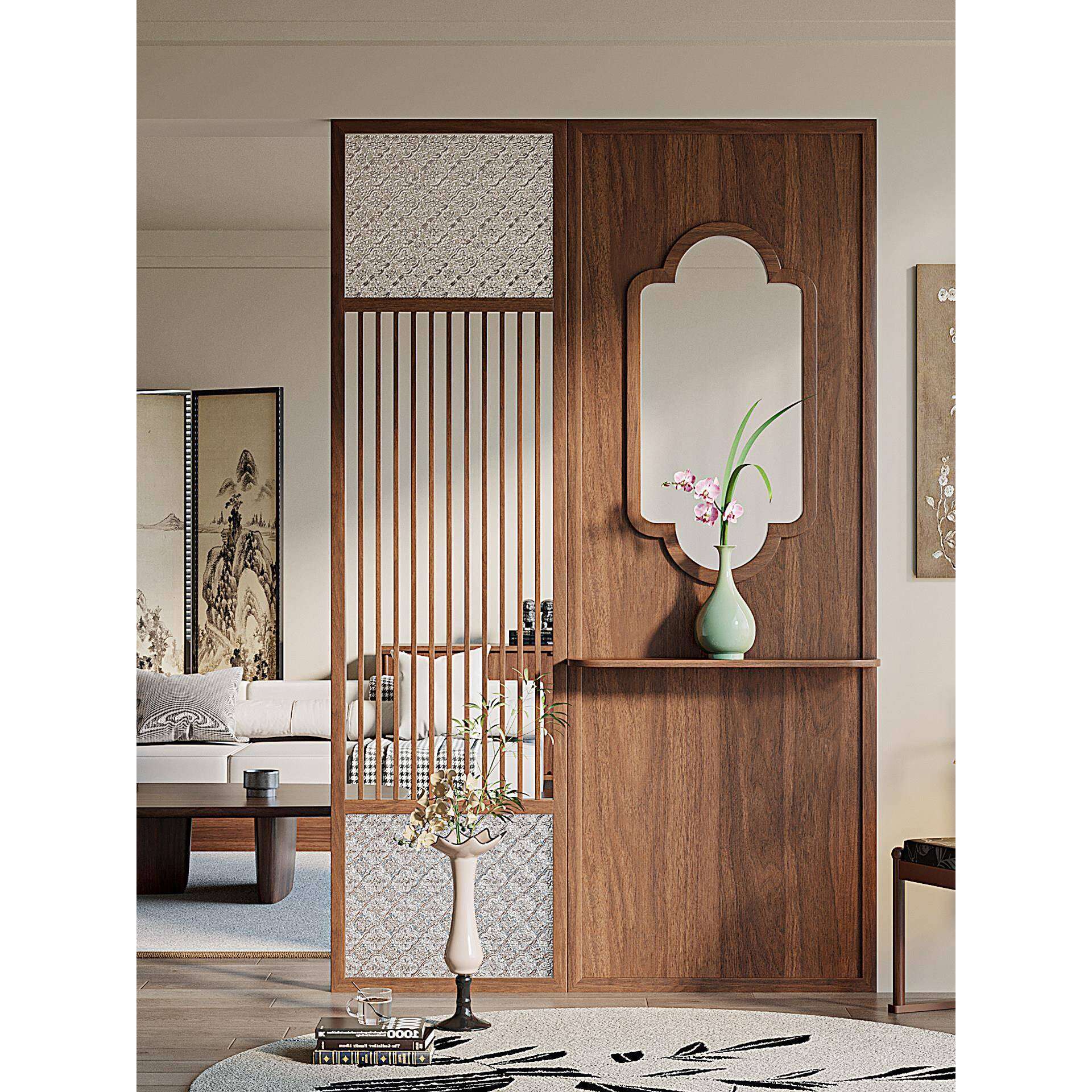 Wood Glass Storage Decorative Divider