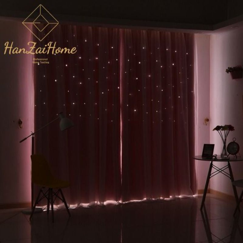 2-Layer Hollow Star Double Layer Blackout Curtain