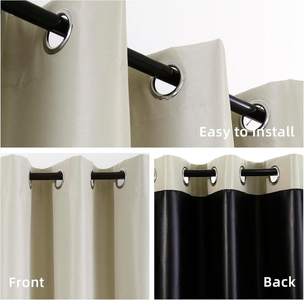 Beige 100% Blackout 2 Panels Window Curtains